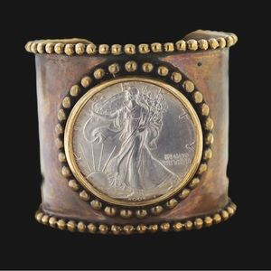 Vintage Stephen Dweck Walking Liberty Silver Eagle Dollar Coin Cuff Bracelet